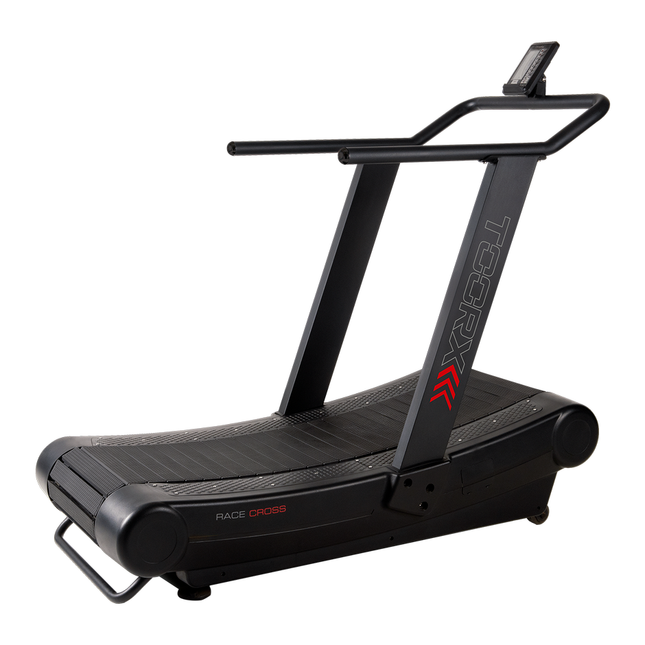 RACE CROSS  Treadmill with curved running surface 450 x 1620 mm  Self-powered via integrated electric generator  Max userweight 180 Kg